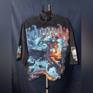Stray Rhinestone Graphic Tee ⚡ Studded Streetwear – Black Wash – Size L (NWT)